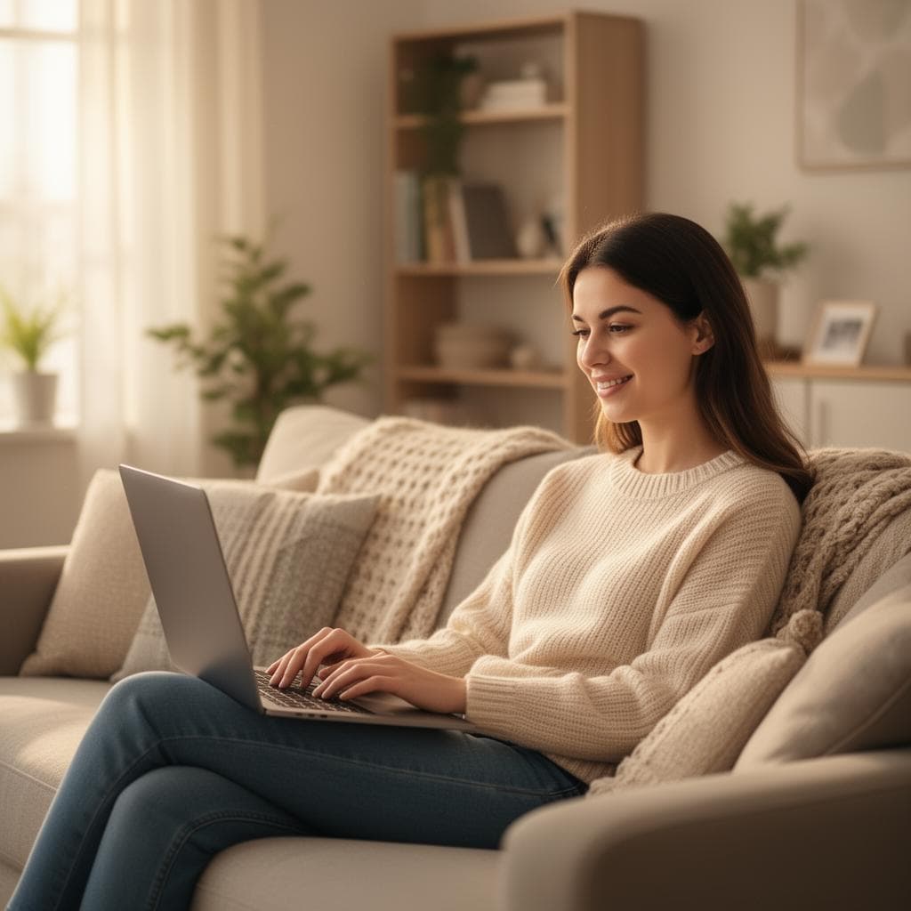 Mulher em sessão de terapia online